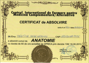 Certificat ANATOMIE